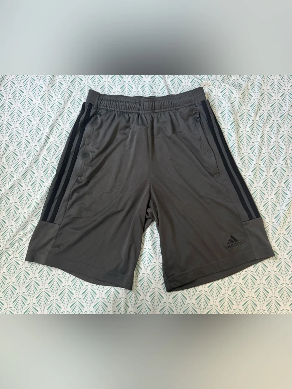 adidas Men’s Charcoal Gray Athletic Shorts with Black Stripes